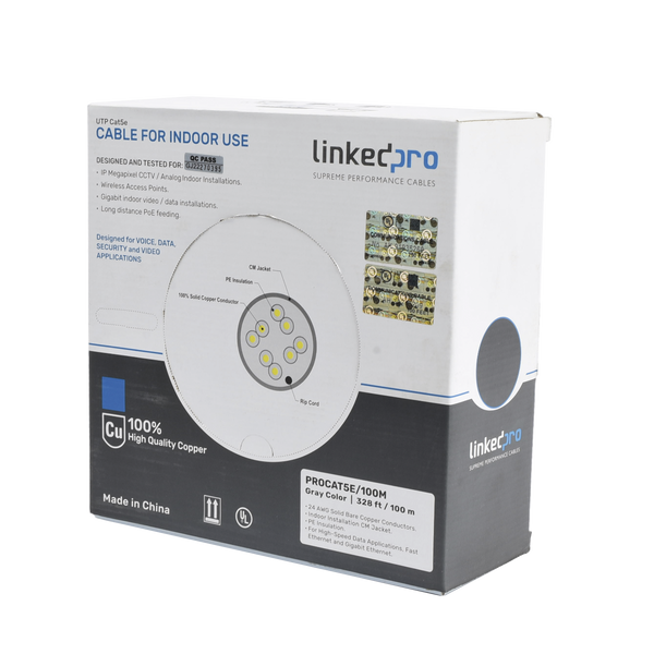 Linkedpro Procat5e/100m 100%Cobre Cat5E 100M Gris FREE